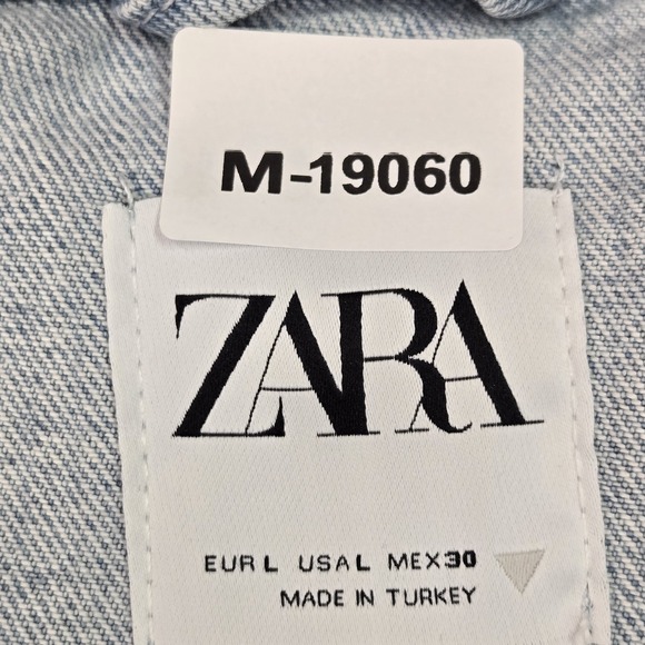 Zara Women Jumpsuit L Light Blue Denim Jeans Cut Out Long Sleeve NWT - Picture 2 of 12